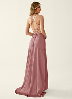 Annabella Rose Hell Pink Satin-Abendkleid mit Schnürung am Rücken image2