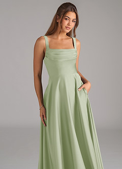 Azazie Shaude Bridesmaid Dresses Dusty Sage A-Line Pleated Stretch Satin Dress image2