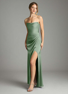 Azazie Leonis Bridesmaid Dresses Matcha Mermaid Pleated Stretch Satin Convertible Dress image1