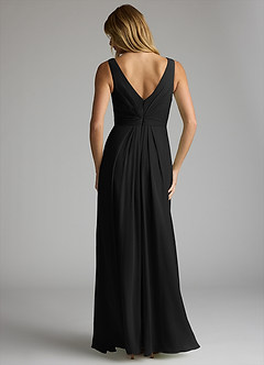 Azazie Gina Robes de demoiselle d'honneur Robe Trapèze en Mousseline de soie Col V plissé Noir image5