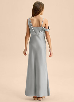 Azazie Madelyn Junior Jurk van Stretch Satijn met Kolom Off the Shoulder Zilver image2