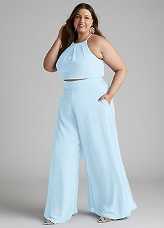 Azazie Kenzi Bridesmaid Dresses Sky Blue Pleated Chiffon Jumpsuit image7