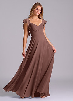 Azazie Leilani Bridesmaid Dresses Espresso A-Line Pleated Chiffon Dress image3