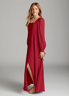 Azazie Leonia Junior Scarlet A-Line with Pockets Chiffon Dress image3