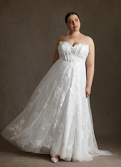 Azazie Florentina Robes de mariée Robe Trapèze en Tulle Paillettes en forme de cœur Blanc De Diamant image13