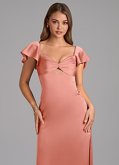 Azazie Demia Bridesmaid Dresses Coral Sheath Sweetheart Neckline Stretch Satin Dress image7