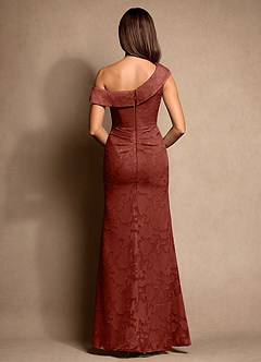 Azazie Hamptons Mother of the Bride Dresses Terracotta A-Line Pleated Floral Burnout Dress image3