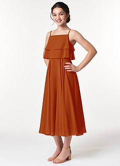 Azazie Ensley Junior Abito A-Line in Chiffon Plissettato Paprika image4