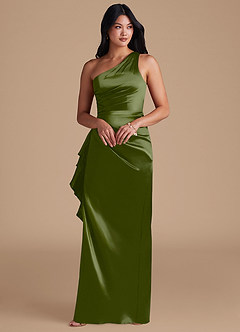Azazie Latrice Brautjungfernkleider Etui One-Shoulder Metallischer Satin Kleid Olivgrün image6