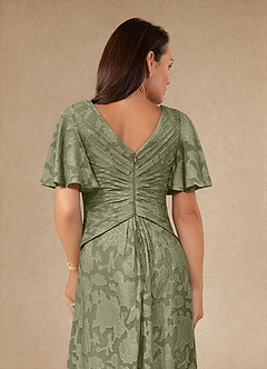 Azazie Emmeline Mother of the Bride Dresses Pistachio A-Line Pleated Floral Burnout Dress image6