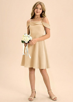 Azazie Anselie Junior Linia A Pofałdowany Satyna elastyczna Mini Młodsza druhna Sukienka image1