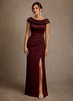 Azazie Irvine vestidos de madre de la novia Vestido de Cabernet de Devorado Floral de Corte en A con Plisado image3