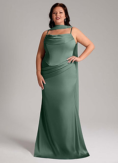 Azazie Sorrel Bridesmaid Dresses Eucalyptus Mermaid Strapless Stretch Satin Convertible Dress image10