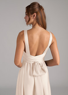 Azazie Kora Bridesmaid Dresses White Alabaster A-Line Pleated Stretch Satin Dress image2