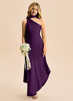 Azazie Briony Junior Etui Plissee Stretch-Satin Kleid Traube image1