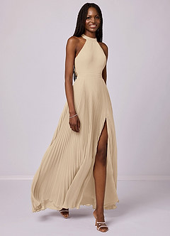 Barbie ♥ Azazie Bridesmaid Dresses Champagne A-Line Pleated Chiffon Dress image3
