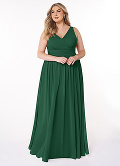 Azazie Kora Bridesmaid Dresses Dark Green A-Line Pleated Chiffon Dress image10