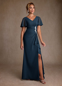 Azazie Suffolk Mother of the Bride Dresses Dark Navy A-Line Pleated Chiffon Dress image1