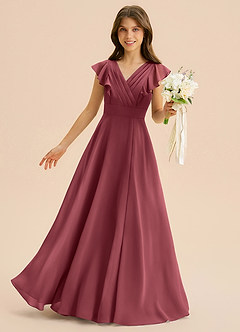 Azazie Anysa Junior Robe Trapèze en Mousseline de soie Rayé Merlot image1