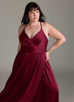 Azazie Davis Robes de demoiselle d'honneur Robe Trapèze en Satin extensible Plissée Bourgogne image11