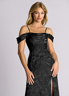 Azazie Saige 신부 들러리 드레스 인어 오프 더 숄더 자카드 바닥 길이 드레스 image2