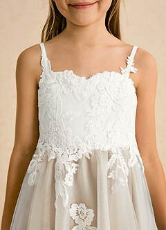 Azazie Coraline vestidos de niña de las flores Vestido de Marfil Champán de Encaje de Corte En A image6