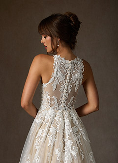 Azazie Melrose Wedding Dresses Diamond White Champagne A-Line Sweetheart Lace Tulle Dress image7