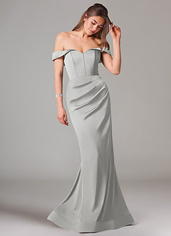 Azazie Everly Bridesmaid Dresses Silver Mermaid Off the Shoulder Stretch Satin Convertible Dress image6