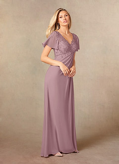 Azazie Holga Mother of the Bride Dresses Dusty Rose A-Line V-Neck Lace Chiffon Dress image5
