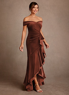 Azazie Billings Klänningar till brudens mor Klä Sjöjungfru i sammet Av axeln Terrakotta image4