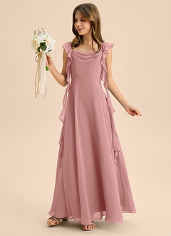 Azazie Carmin Junior Dusty Rose A-Line Ruched Chiffon Dress image3