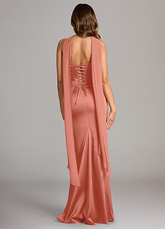 Azazie Sorrel Brautjungfernkleider Wandelbar Meerjungfrau-Linie Schulterfrei Stretch-Satin Kleid Lachsrosa image3
