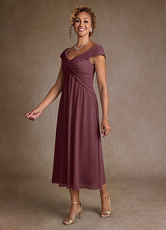 Azazie Mirta Mother of the Bride Dresses Sangria A-Line Pleated Floral Burnout Dress image4