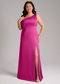 Azazie Phaedra Bridesmaid Dresses Fuchsia A-Line One Shoulder Stretch Satin Dress image8