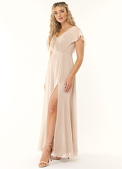 Azazie Rylee Brautjungfernkleider A-Linie Plissee Chiffon Kleid Alabaster Weiß image3