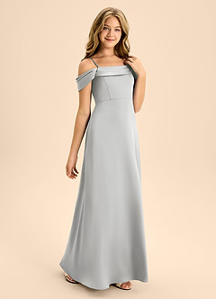 Azazie Anselie Junior Vestido de Plata de Satén Elástico de Corte En A con Vestidos sin tirantes image5