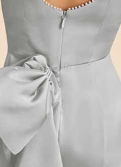 Azazie Emi Junior Silver Sheath Bow Stretch Satin Dress image7