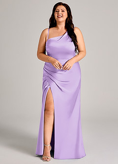 Azazie Madelyn Bridesmaid Dresses Lilac Mermaid One Shoulder Stretch Satin Convertible Dress image15