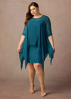 Azazie Flo Mother of the Bride Dresses Ink Blue A-Line Lace Chiffon Dress image10