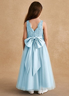 Azazie Cinna Flower Girl Dresses Sky Blue A-Line Lace Tulle Dress image2