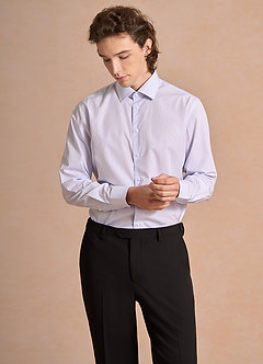 front Aiden White Mist Blue 100% Cotton Non-Iron Striped Dress Shirt