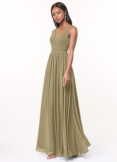 Azazie Keyla Bridesmaid Dresses Moss Green A-Line V-Neck Pleated Chiffon Dress image2