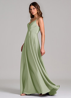Azazie Amani Bridesmaid Dresses Dusty Sage A-Line Pleated Stretch Satin Dress image3