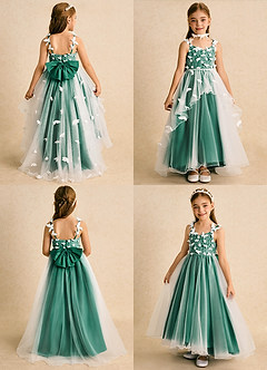 Azazie Darlina Flower Girl Dresses Ivory Emerald Ball-Gown Lace Tulle Dress image2