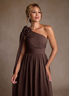 Azazie Lancaster Mère de la mariée Robes Robe Trapèze en Mousseline de soie Une épaule Ganache image6