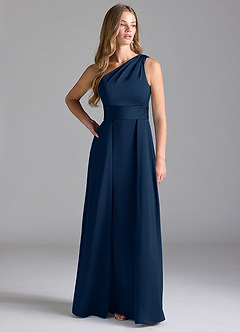 Azazie Dallas Bridesmaid Dresses Dark Navy A-Line One Shoulder Stretch Satin Dress image3