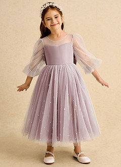 Azazie Trudy Blumenmädchenkleider Ballkleid Herzausschnitt Tüll Kleid Altrosa image3