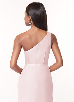 Azazie Liza Bridesmaid Dresses Blushing Pink Mermaid One Shoulder Chiffon Dress image3