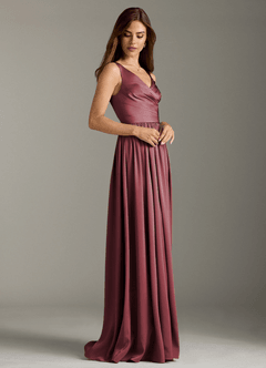Azazie Keyla Brautjungfernkleider A-Linie Plissee Stretch-Satin Kleid Merlot image3