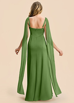 Azazie Chelsea Junior Basil Sheath Pleated Stretch Satin Dress image2